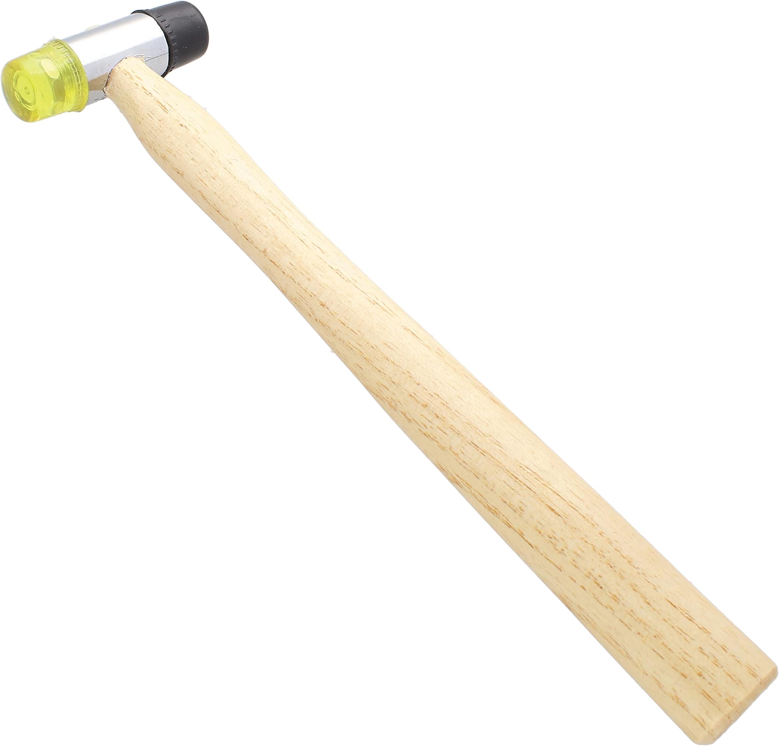 Plastic-Rubber Jewelers Hammer - 9.5 Inches Wooden Handle - 61mm, 3oz head, 17mm Faces - Use to Flatten and Shape Sheet Metal and Wire with No Risk of Marring