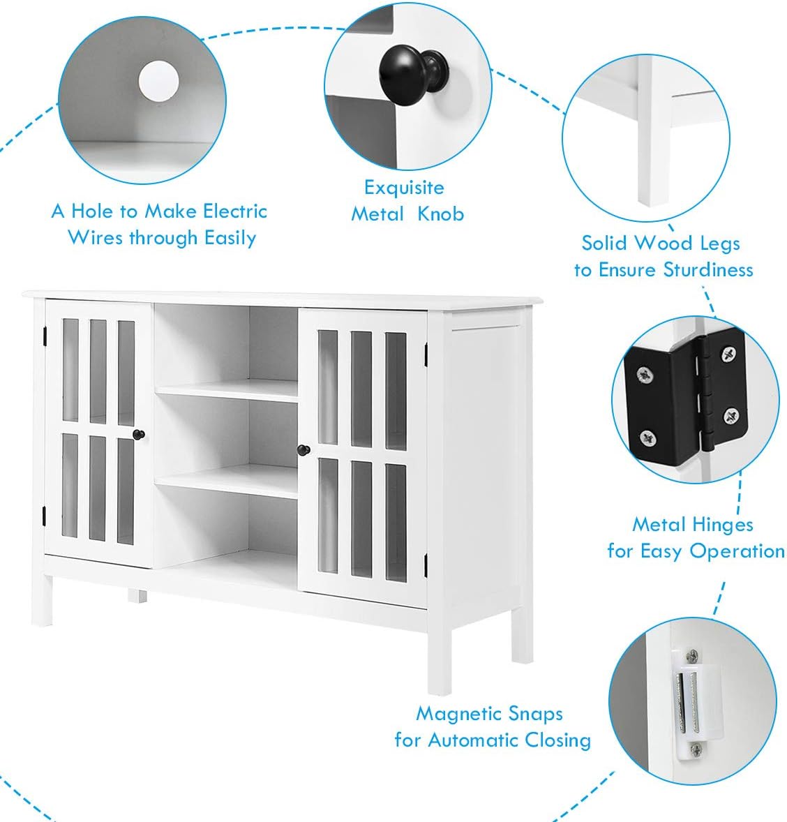 Tangkula White TV Stand, Modern Tall Entertainment Center for TVs up to 50", Media Console w/2 Storage Cabinets & 3 Open Shelves, Wire Hole, Wood TV Console Table for Living Room, White