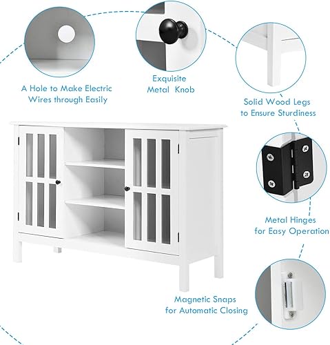 Miniatura 6 de Tangkula - Soporte de TV blanco, centro de entretenimiento moderno alto para televisores de hasta 50", consola multimedia con 2 gabinetes de
