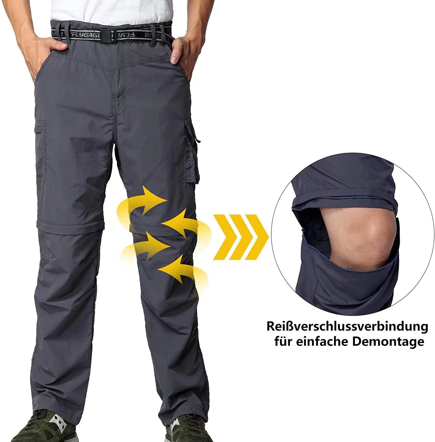 FLYGAGA Pantaloni da Escursionismo Uomo all'aperto Pantaloni Trekking Pantaloni con Cerniera Staccabili Estivi con Cintura Leggeri ad Asciugatura Rapida Pantaloni Traspiranti Pantaloni Cargo