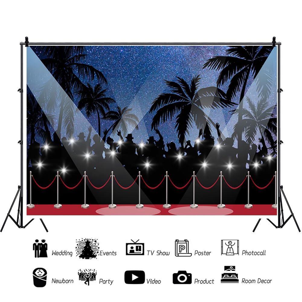 YongFoto 3x2m Vinyle Toile de Fond Hollywood Décor de scène Spots Nuit étoilée Fond de Studio Photo Décors de fête photobooth Shooting Accessoires 10ft