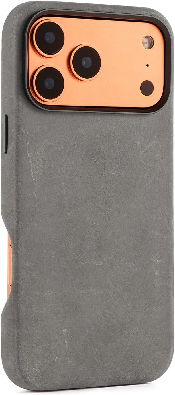RustBend Leather Phone Case for iPhone 17 Pro 6.3", Battle-Worn Vintage Finish, Rugged Luxury, Compatible with MagSafe Wireless Charging, Handmade RustBend Crazy Horse Leather (Gray)