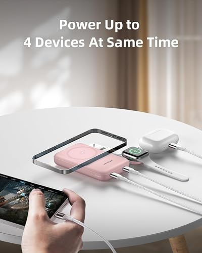 Miniatura 5 de Cargador magnético para iPhone y iWatch 2 en 1, cargador portátil inalámbrico magnético de 10000 mAh para Apple Watch y iPhone 15 14 13 12 Series,