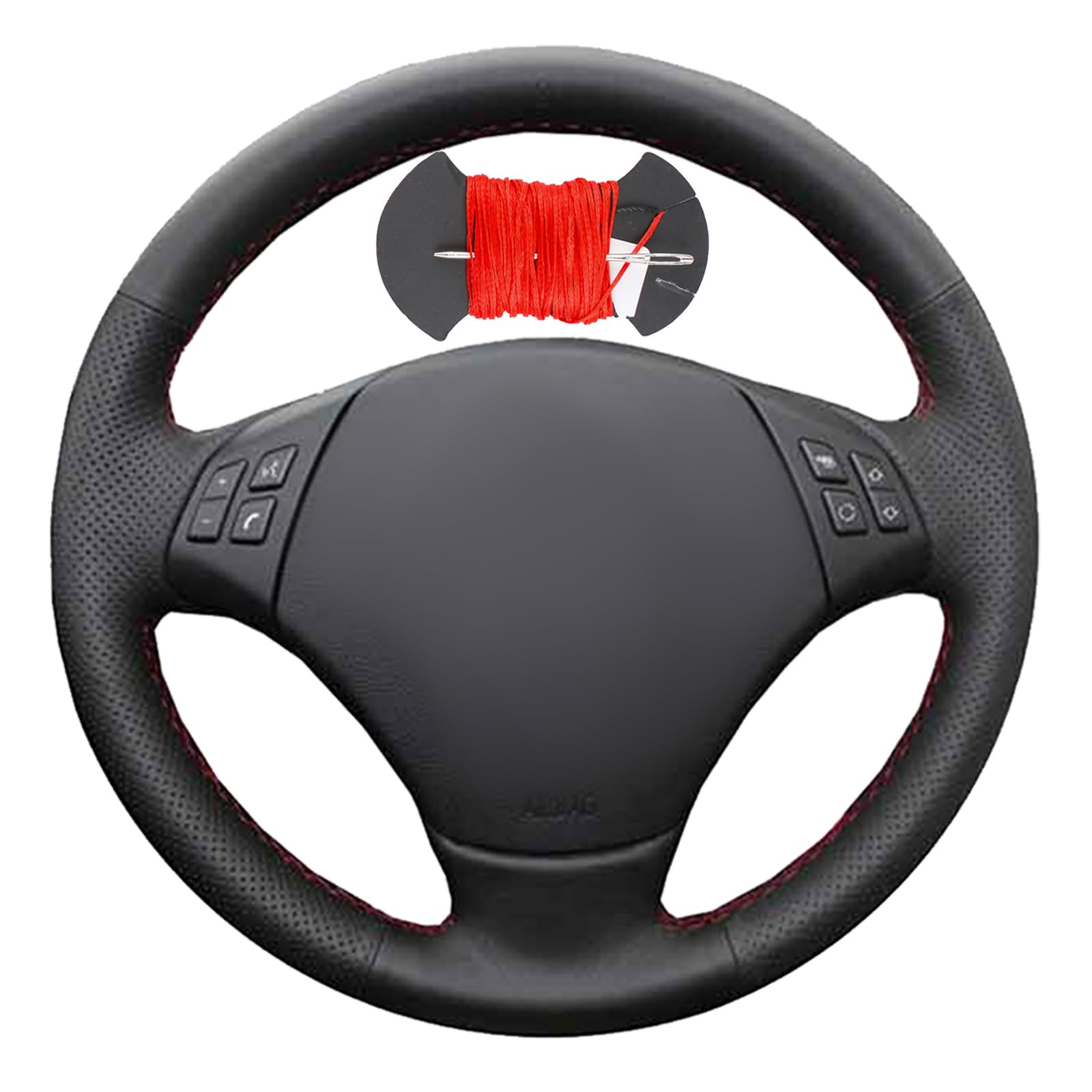 Microfiber Leather Car Steering Wheel Cover Anti-Slip Stitch Wheel Wrap Fit for BMW E90 320 318i 320i 325i 330i 320d X1 328xi 2007,Red Thread