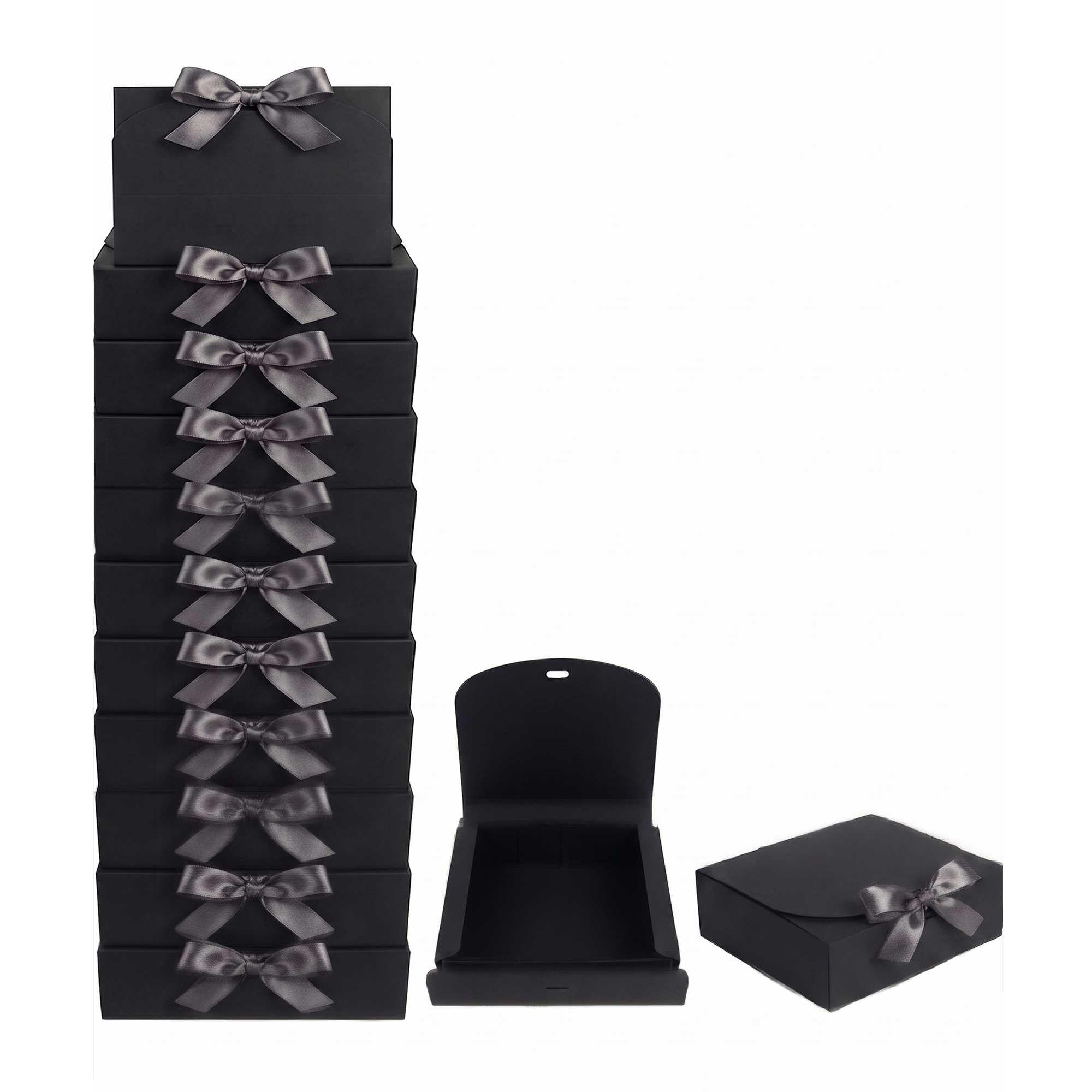 Emartbuy Black Kraft Gift Box with Grey Ribbon – 24 x 19.5 x 7 cm – Fits Perfume, Beauty Sets & Small Gift Hampers – Birthdays Weddings Christmas Corporate Gifting Trade Wholesale – Pack of 12 — image 1