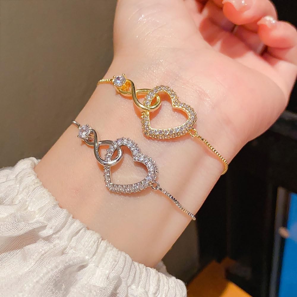 To My Daughter Forever Connected Bracelet, Mother and Daughter Infinity Love Cuff Bangle You Are Always In Mine Heart Cubic Zirconia Adjustable Inspirational Jewelry Gift from Mom - Image 2