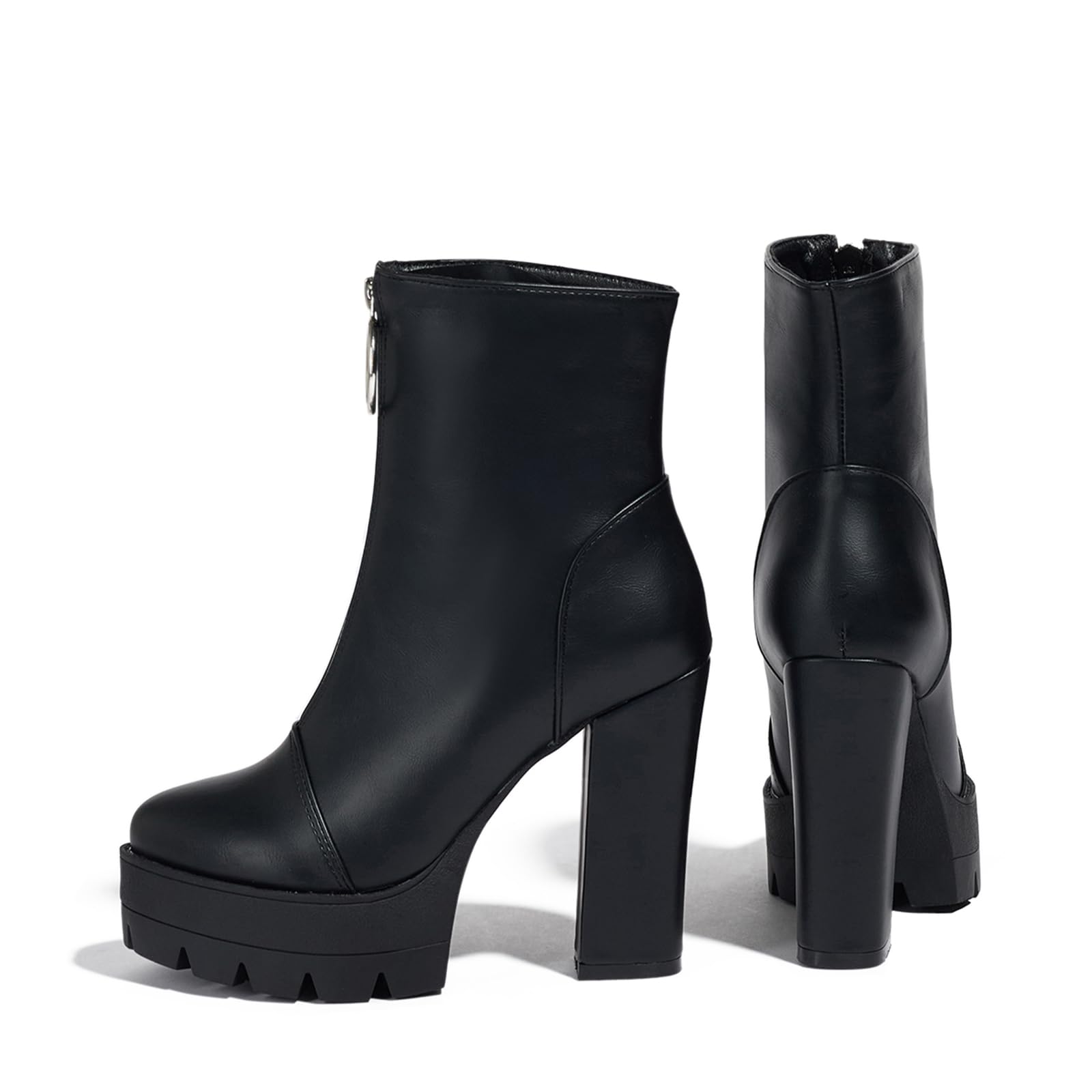 Stivali da Donna con Plateau Cerniera, Tacco Blocco Alto 11,5 cm, Sexy Eleganti Tronchetti, Disponibile in Nero e Marrone