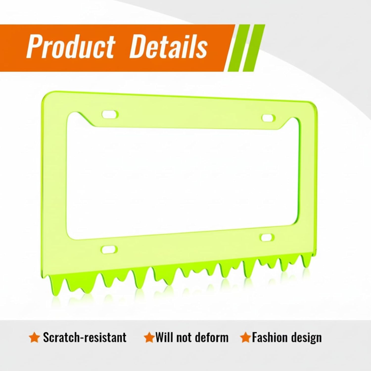 Timtin 2 Sets Fluorescent Green Acrylic License Plate Frame Cover with Screws, Fits Standard 6" x 12" Inches Car Plate, Transparent Universal Car Tag Frame Holder Accessories