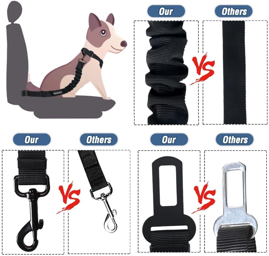 COOYOO Cinturón de Seguridad retráctil para Perro, cinturón de Seguridad Ajustable de Nailon para Mascotas, Resistente y elástico