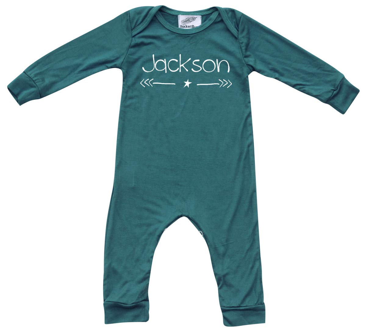 Personalized Custom Silky Long Sleeve Baby Romper (0-3 Months (3m), Midnight Teal (Star/Playful Font))