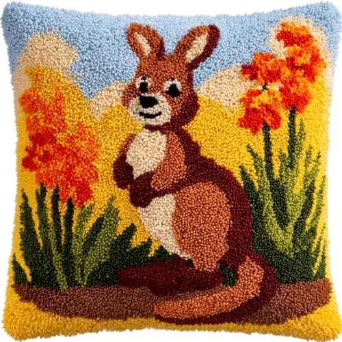 Kit de cojín de gancho ciego con diseño de flores y canguros para decorar tu sofá