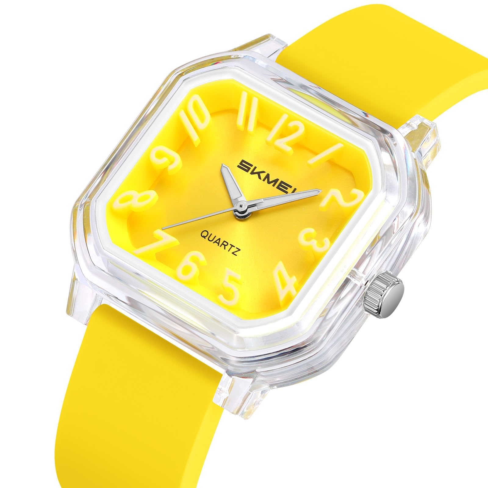 Gosasa Orologio da polso da donna al quarzo, con numeri arabi, facile da leggere, quadrante quadrato, analogico, colorato, cinturino in silicone, stile casual
