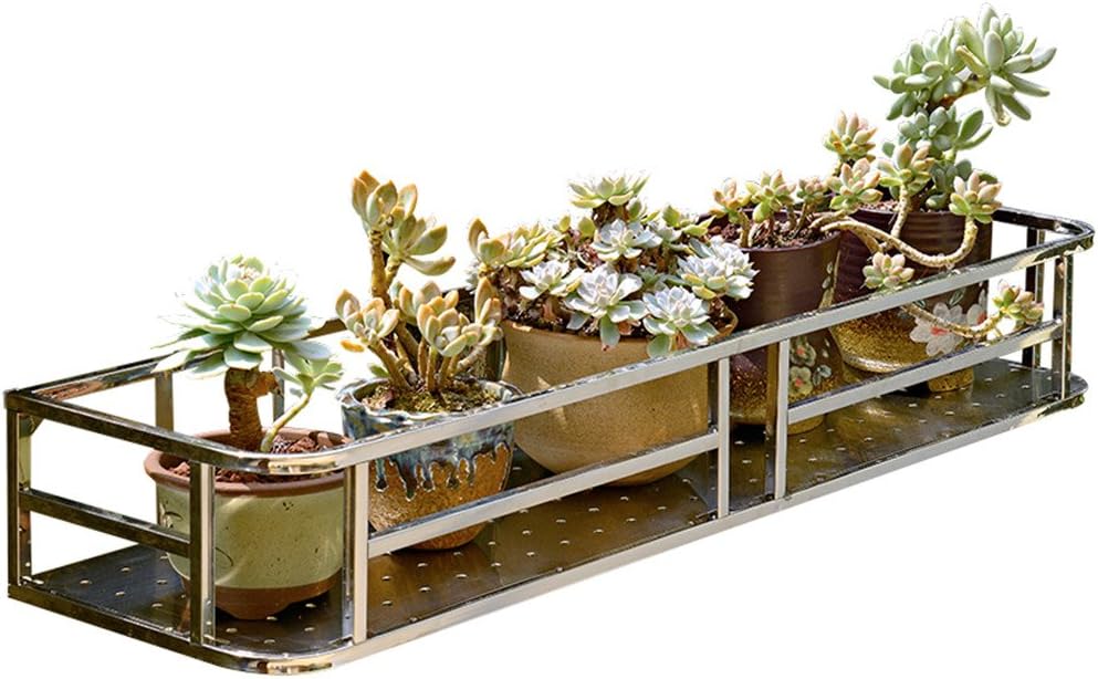 PANNN Stainless steel balcony railing flower shelf hook hanging flower pot wall mount plant iron flower stand, 19.6x8.6x4.7 inches