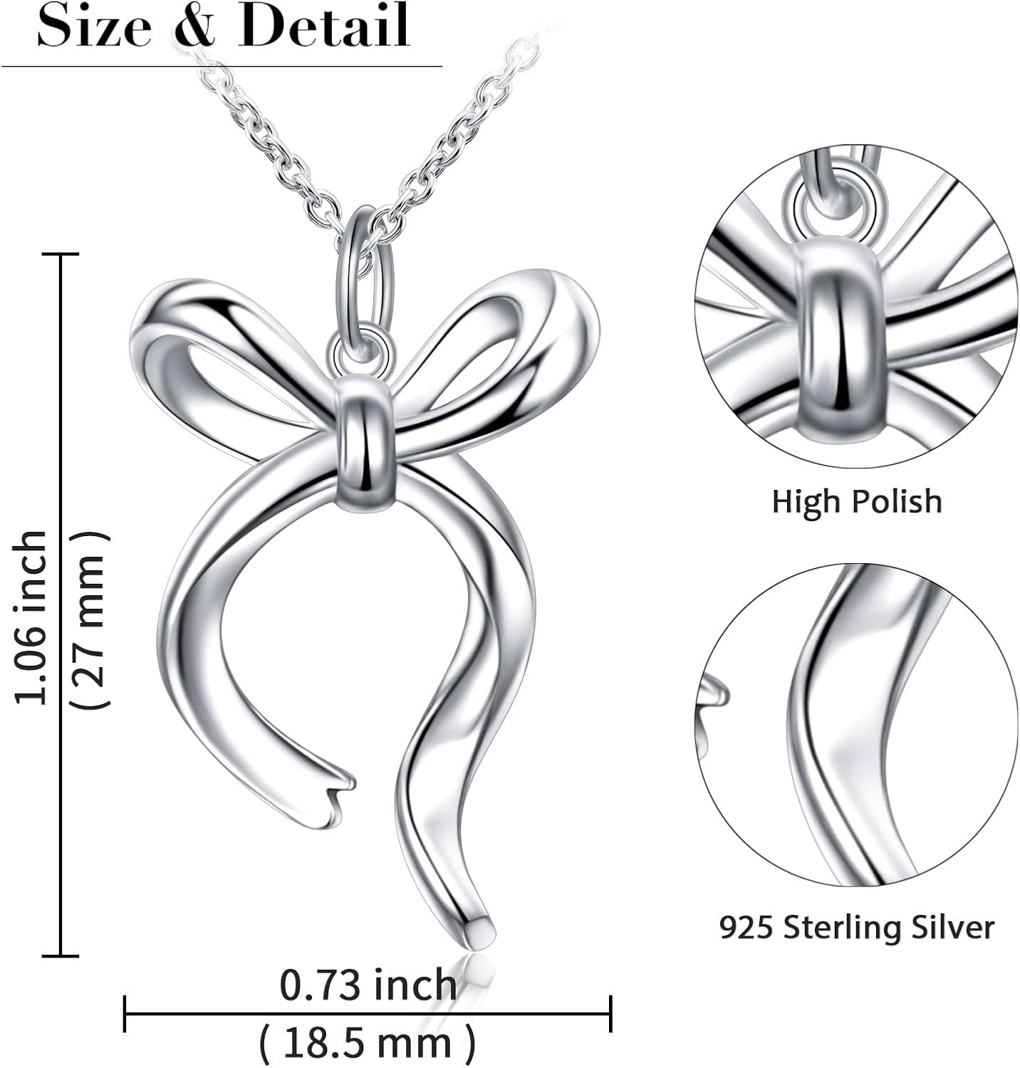 FLYOW S925 Sterling Silver Bow Necklace 14K White Gold Plated Elegant Bowknot Ribborn Pendant Necklace for Women Daughter Friend Jewelry - Image 5