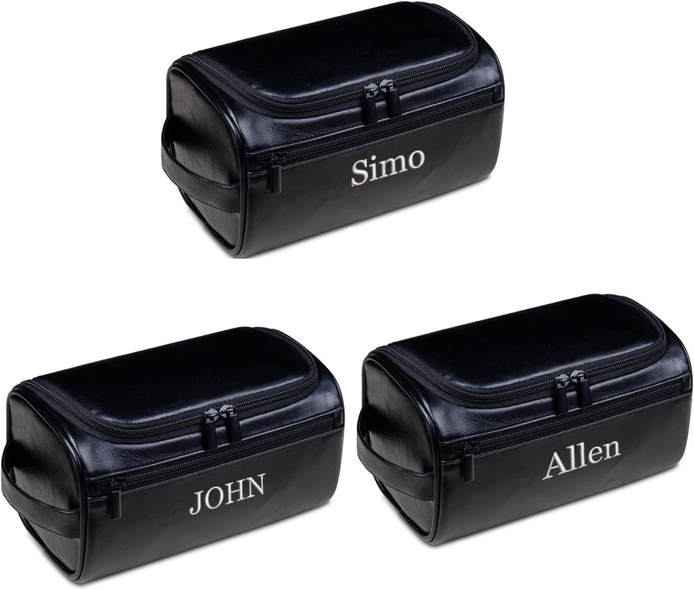 GOPHIE Personalized Embroidered Men's Leather Toiletry Bag,Travel Toiletry Bag for Men,PU Leather Waterproof Travel Shaving Dopp Kit (3, Black)