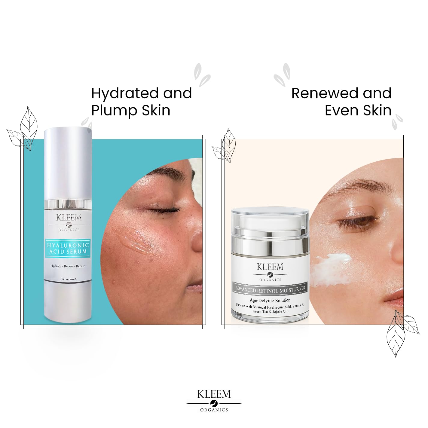 Kleem Organics Duo Idratazione Anti-Età – Crema al Retinolo & Siero all’Acido Ialuronico | Rassoda, Leviga & Idrata in Profondità | Riduce Rughe, Migliora la Texture & Rinnova la Luminosità
