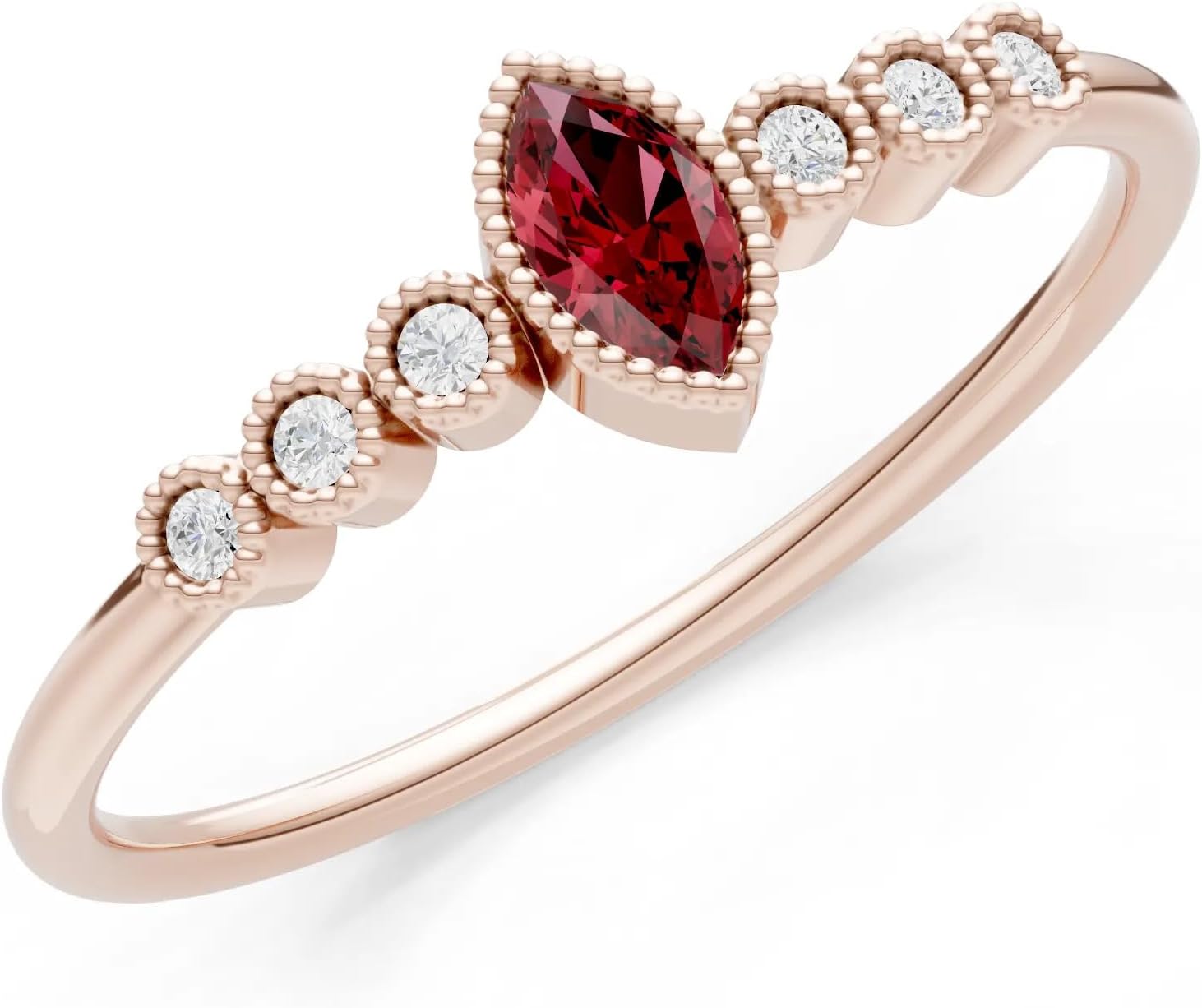 PEORA Marquise Cut Garnet Stackable Band Available in Solid 10K, 14K or 18K Ring – White, Yellow or Rose Gold