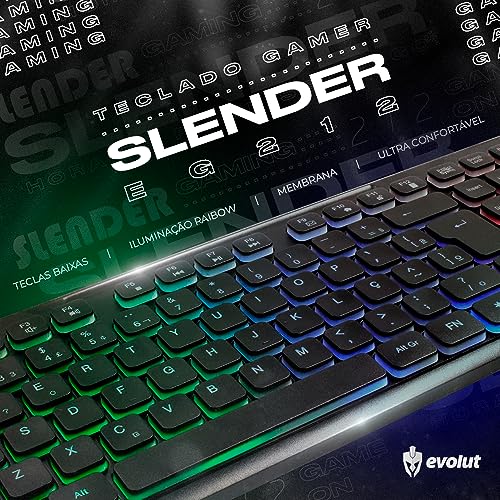 Teclado gamer multimídia QWERTY Abnt2 USB Teclas Silenciosas Antighosting Led RGB Rainbow Slender Eg