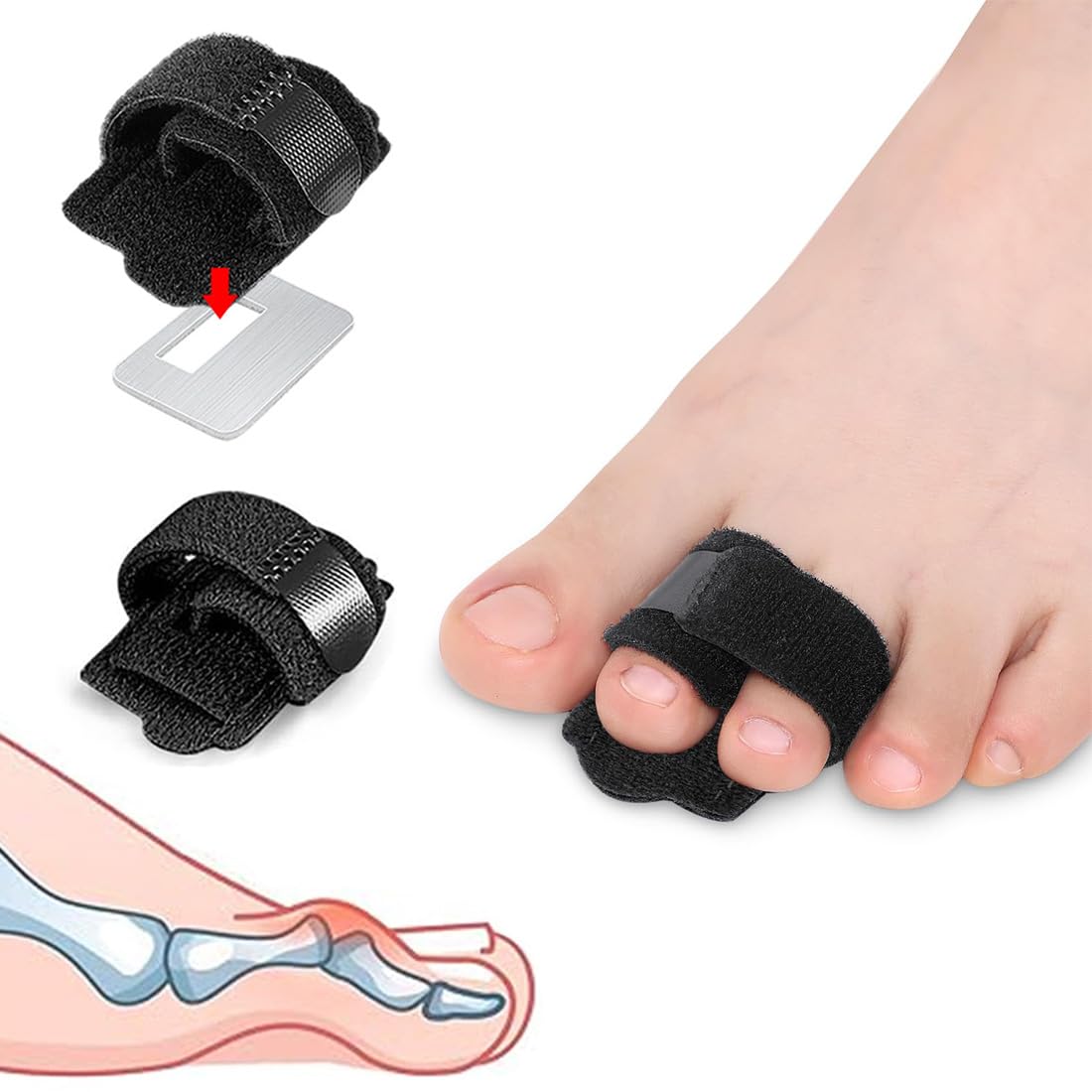 Benda per la correzione delle dita a martello, per uomini e donne, imbottita per correggere dita a martello e dita fratturate, 2 pezzi (nero)