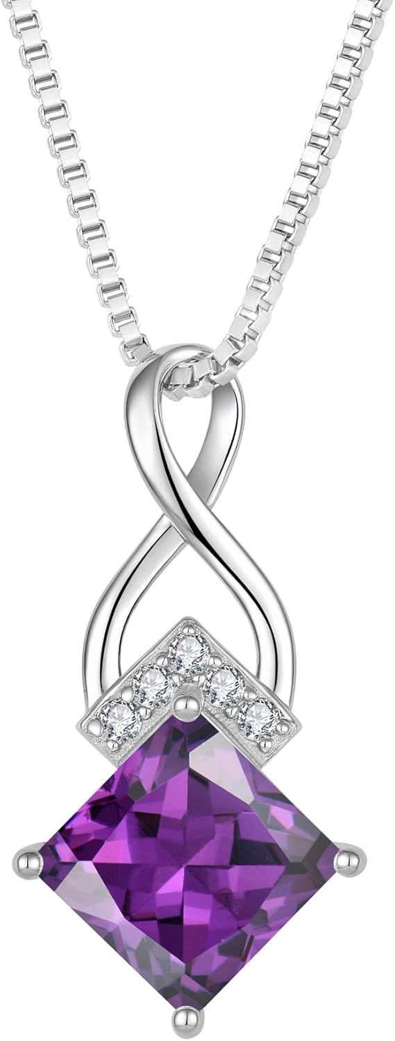 Infinity Necklace 925 Sterling Silver Princess Cut Pendant Birthstone Jewelry for Women