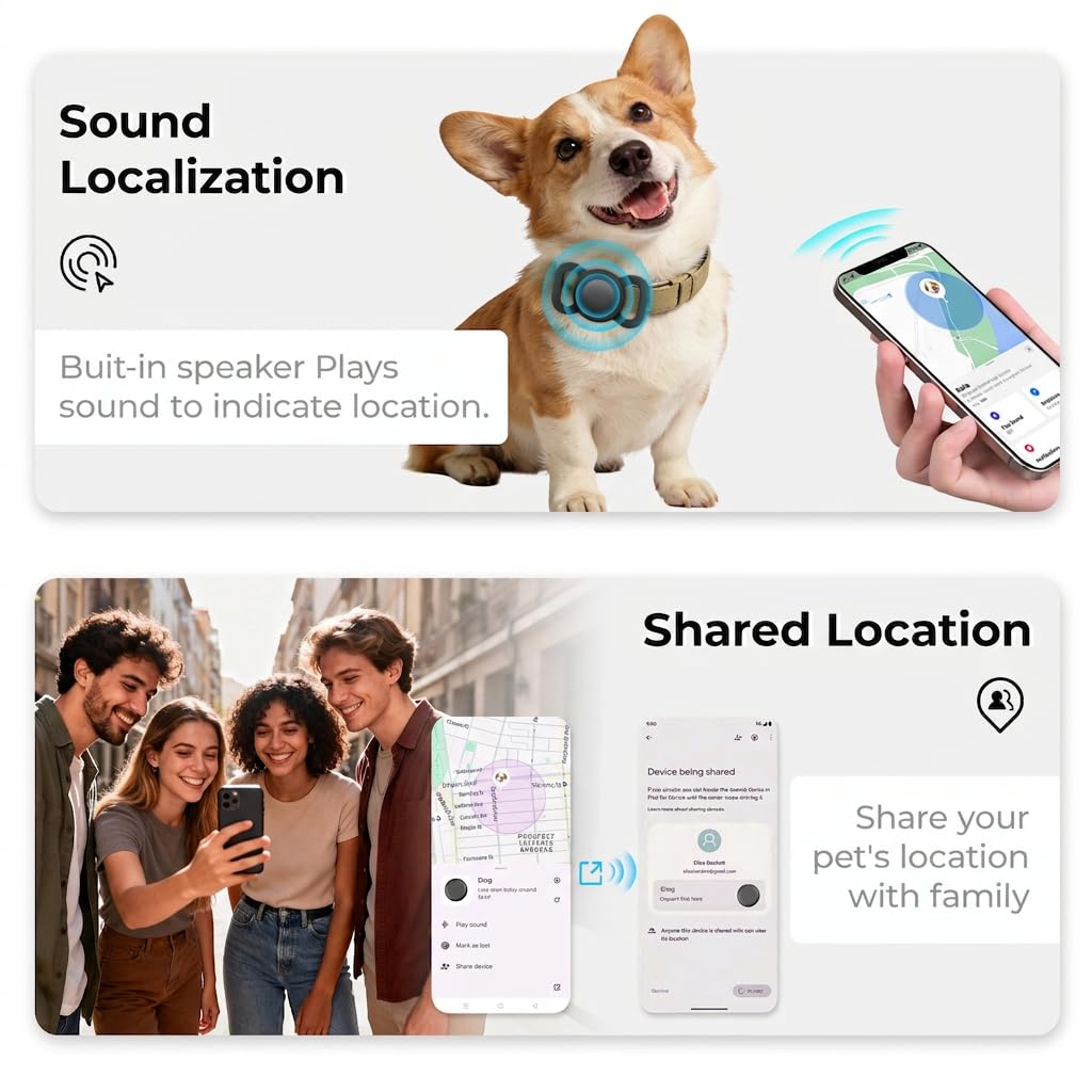 Traceur de chien – Pas de frais mensuels – Fonctionne avec Apple Find My et Google Find Hub (1 paquet)