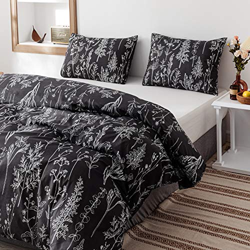 Janzaa Comforter Set Queen Comforter Set,3 Pcs Floral Comforter Set Bedding Sets Queen With Comforter Black Comforter Set Soft Microfiber Bedding Set With 2 Pillow Cases #TOP2