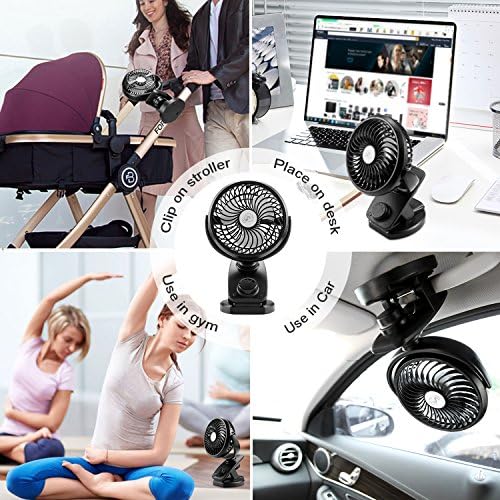 COMLIFE USB Desk Fan,90°Auto Rotation Portable Clip On Stroller Fan,5000mAh Rechargeable Battery Personal Fan with Diffuser Function&Powerful Airflow for Home Office Outdoor(Ultra Quiet,Up to 40hrs)