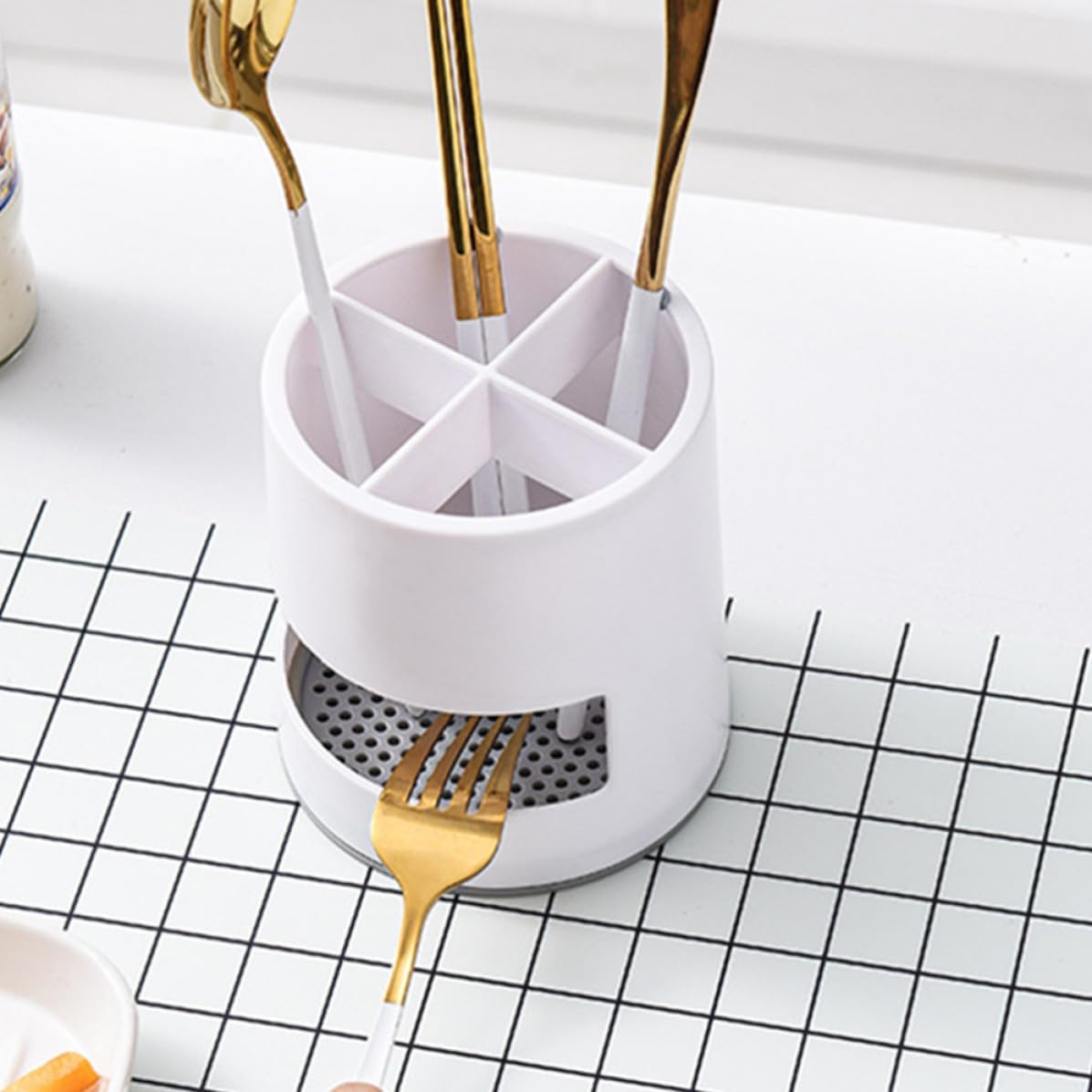 Zerodeko Plastic Chopstick Holder with Draining Function Lightweight Abs Material Kitchen Desktop Organizer in Simple Nordic Style for Tabletop Storage