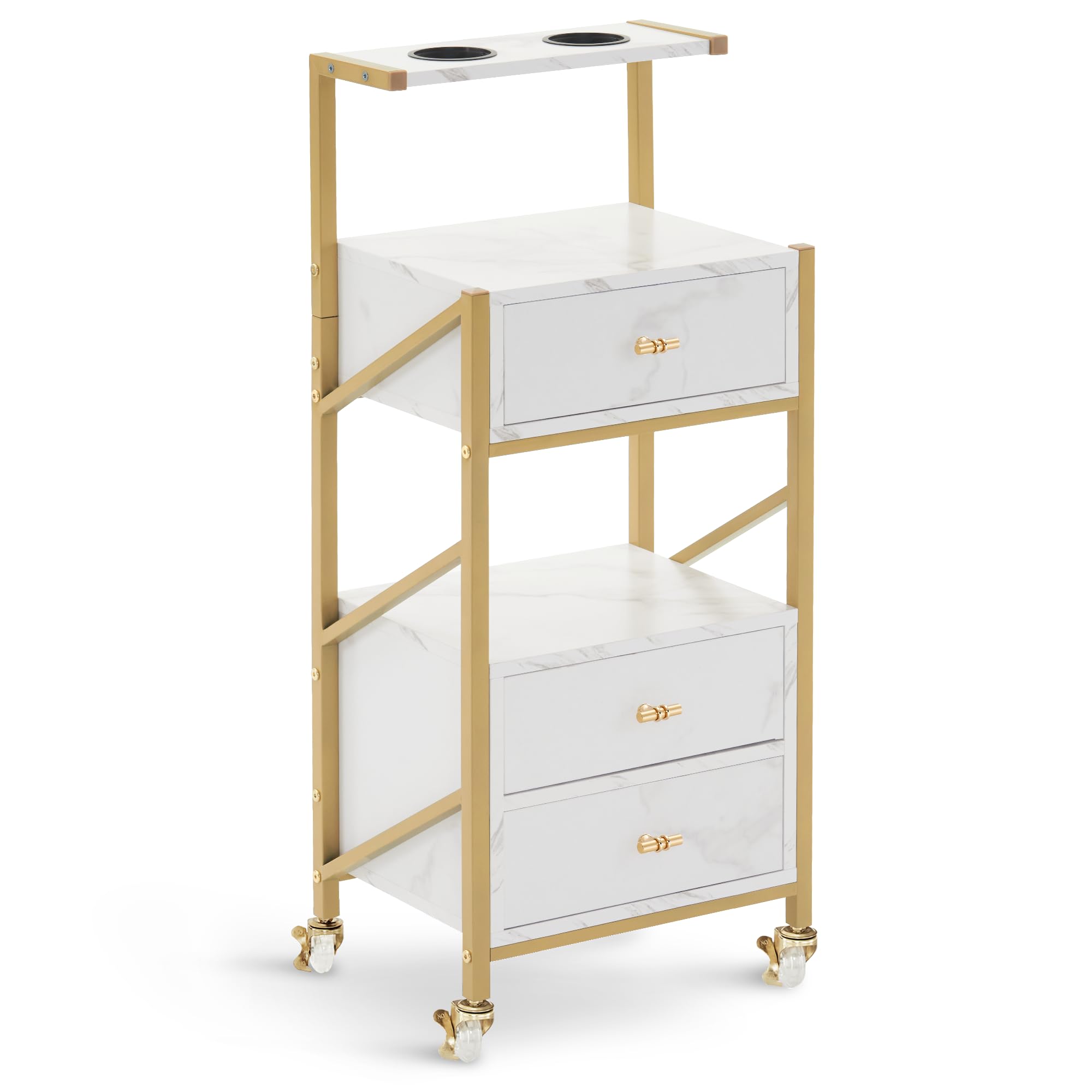 M MCombo Servante de Service avec roulettes et 3 tiroirs, Servante de Salon avec 2 étagères, Servante de Travail pour la Salle de Bain, 30x40x97cm, 0048
