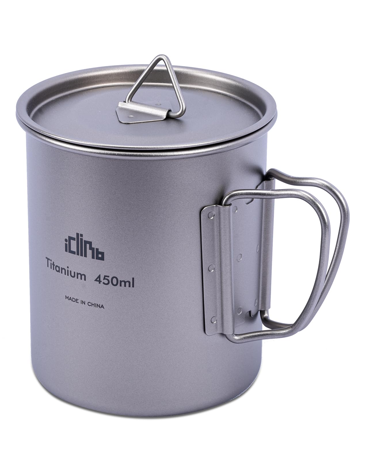 iClimb Titanium Cup Camping Coffee Mug Ultralight Compact with Foldable Handle (450ml)