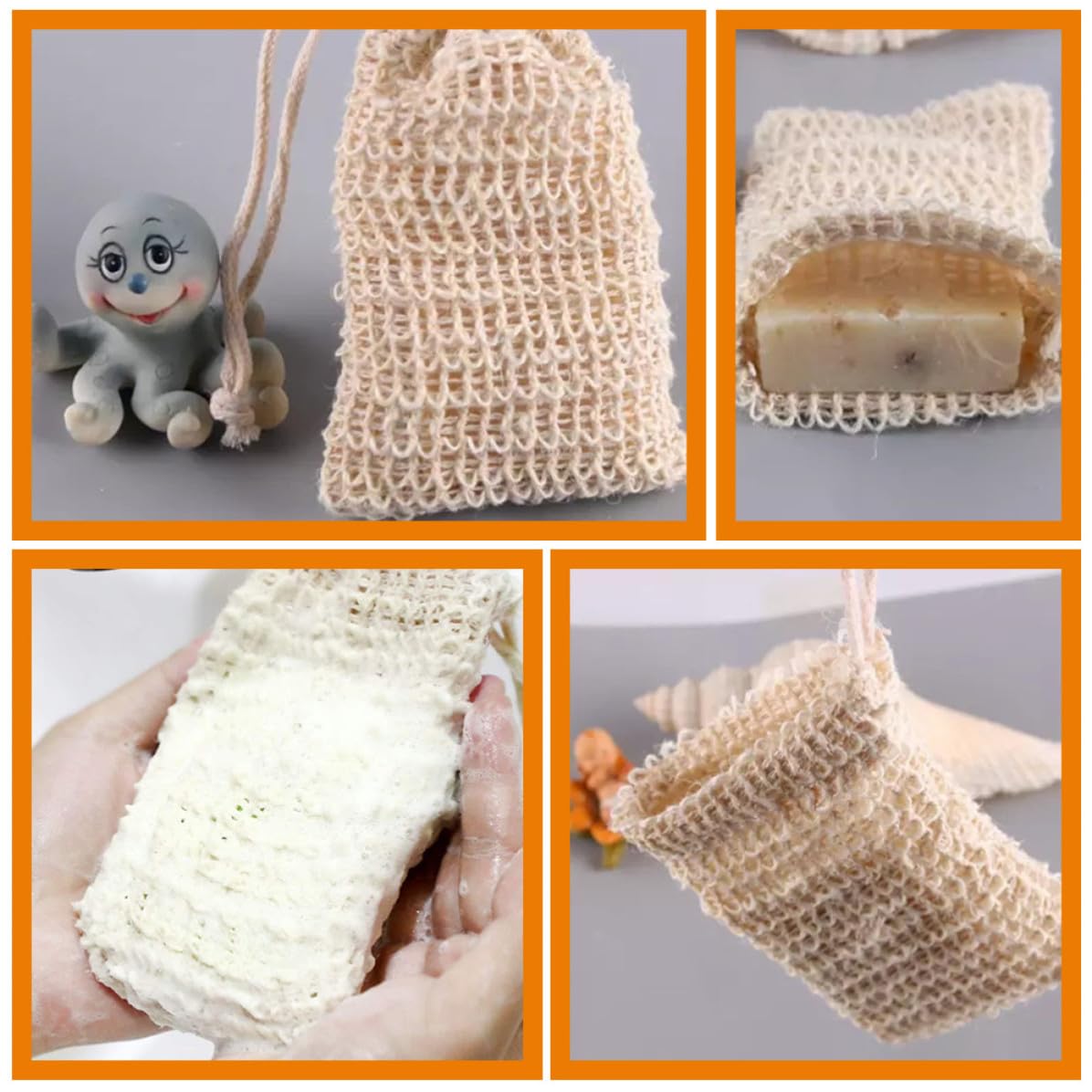 5pcs Cotton Linen Soap Pouches with Drawstring, Soap Saver Bags