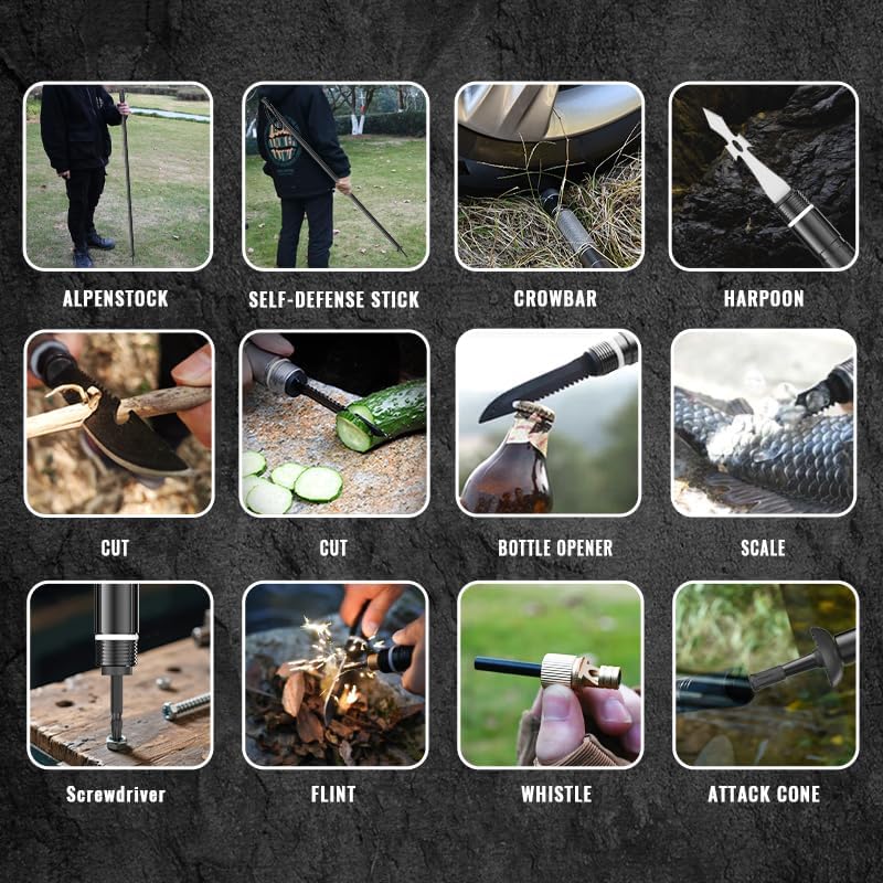 Miniatura 3 de Bastón de senderismo táctico plegable, bastón táctico, personal de senderismo de supervivencia y bastón de senderismo, equipo de aluminio ligero