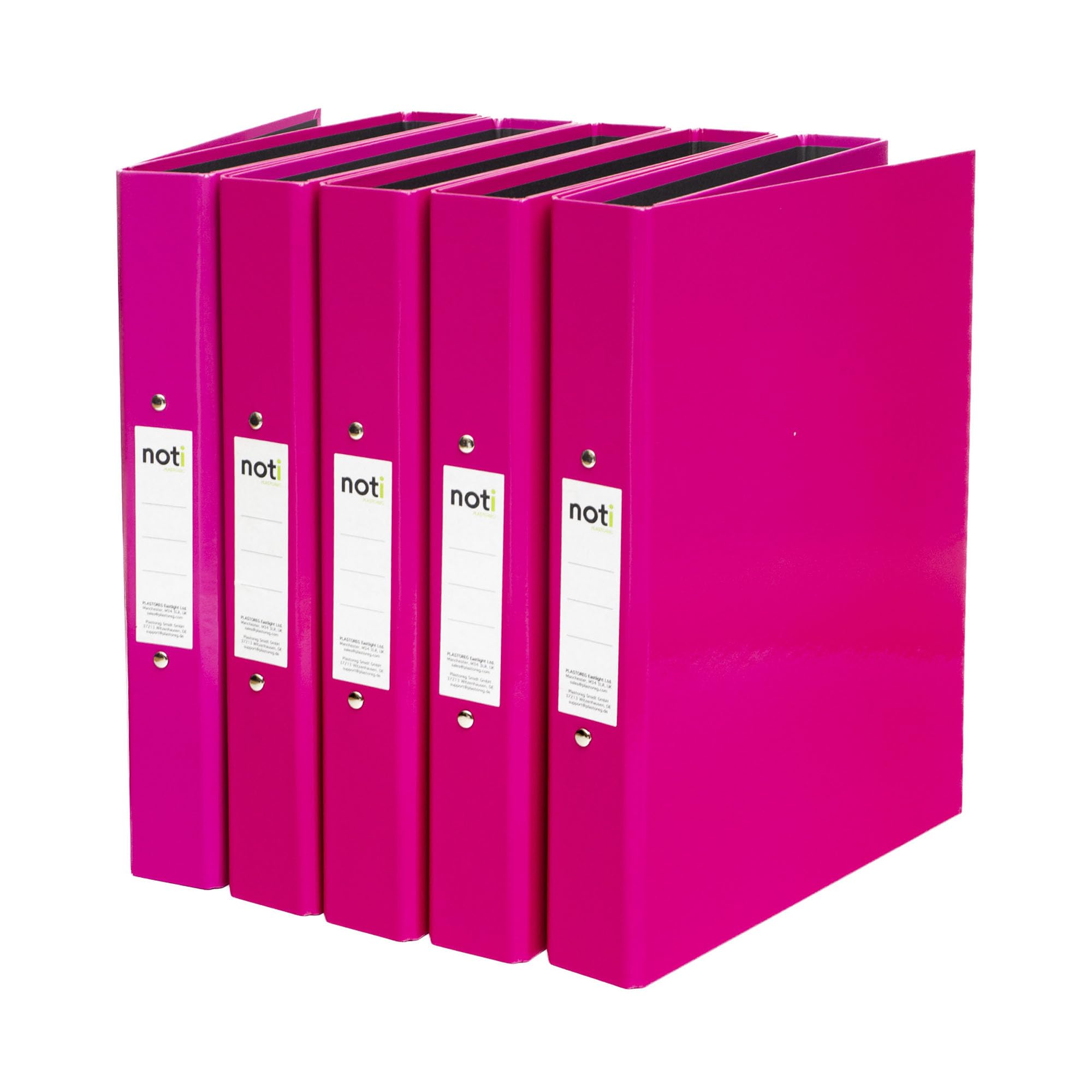 Noti A4 Glossy Laminated 2-Ring Binder Binder, 40mm Spine, 25mm O-Ring Mechanism, Pack of 10, Pink