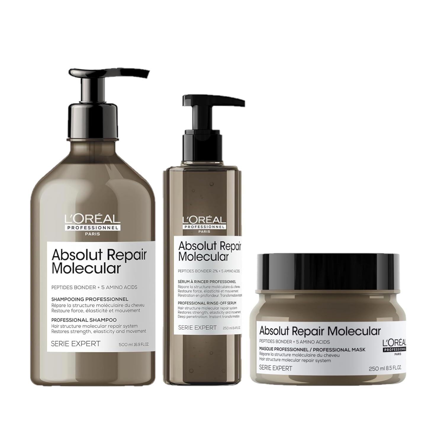 L'Oréal Professionnel Paris Absolut Repair Shampoo, Serum & Mask Set - Repairs Hair Damage, Restores Strength and Strengthens Bonds, For Extremely Dry Damaged Hair, Peptides Bonder with Amino Acids