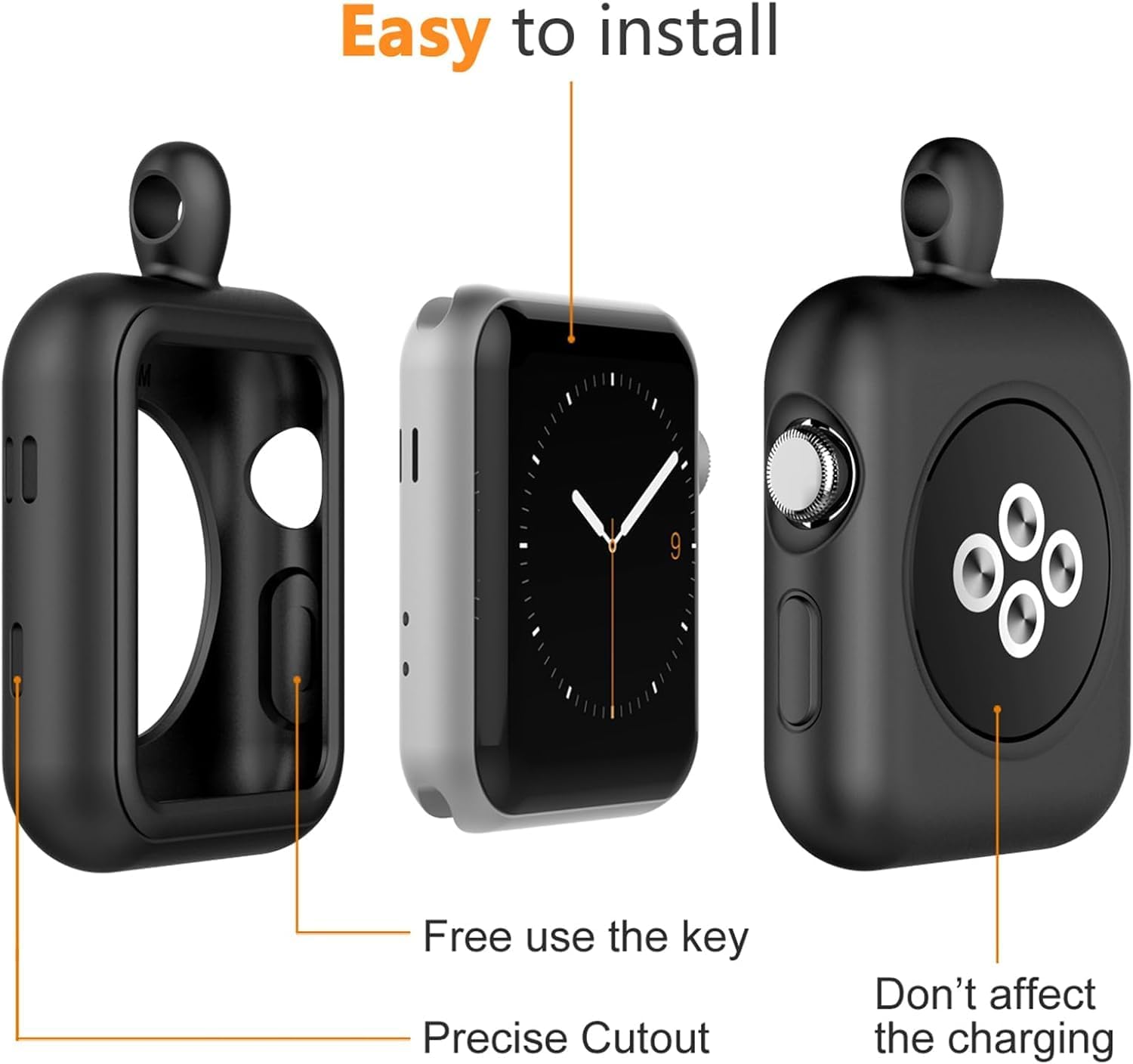 HALLEAST Compatible with Apple Watch Necklace Pendant Silicone Case Cover Replacement for iWatch Pendant Series 11 10 9 8 7 6 5 4 3 2 SE SE2 SE3, 42 44 45 46mm Black