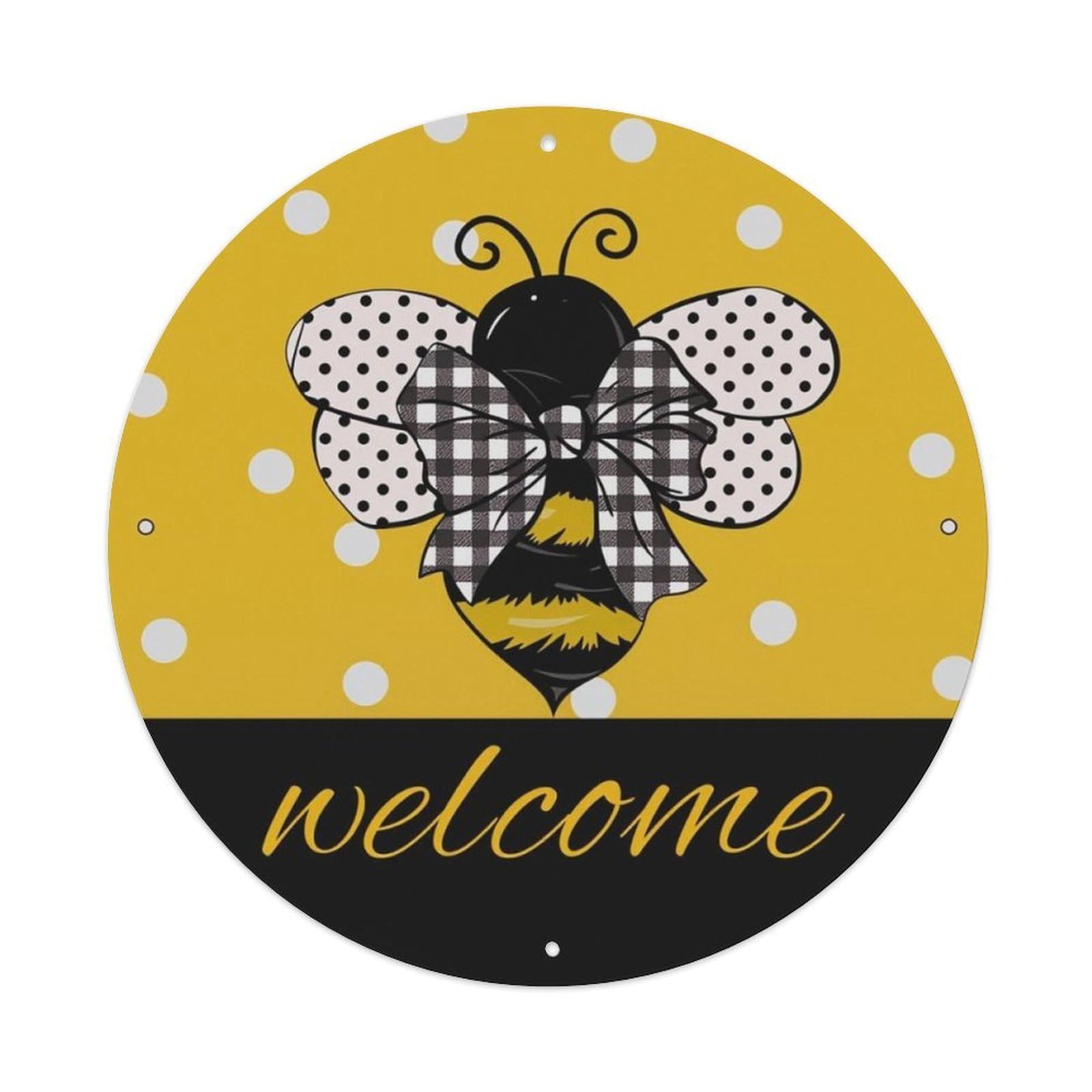 Farmhouse Bee Welcome Round Sign Vintage Aluminium Metal Sign, Retro Wall Decor for Home, Bar, Garage & Farmhouse 20x20cm