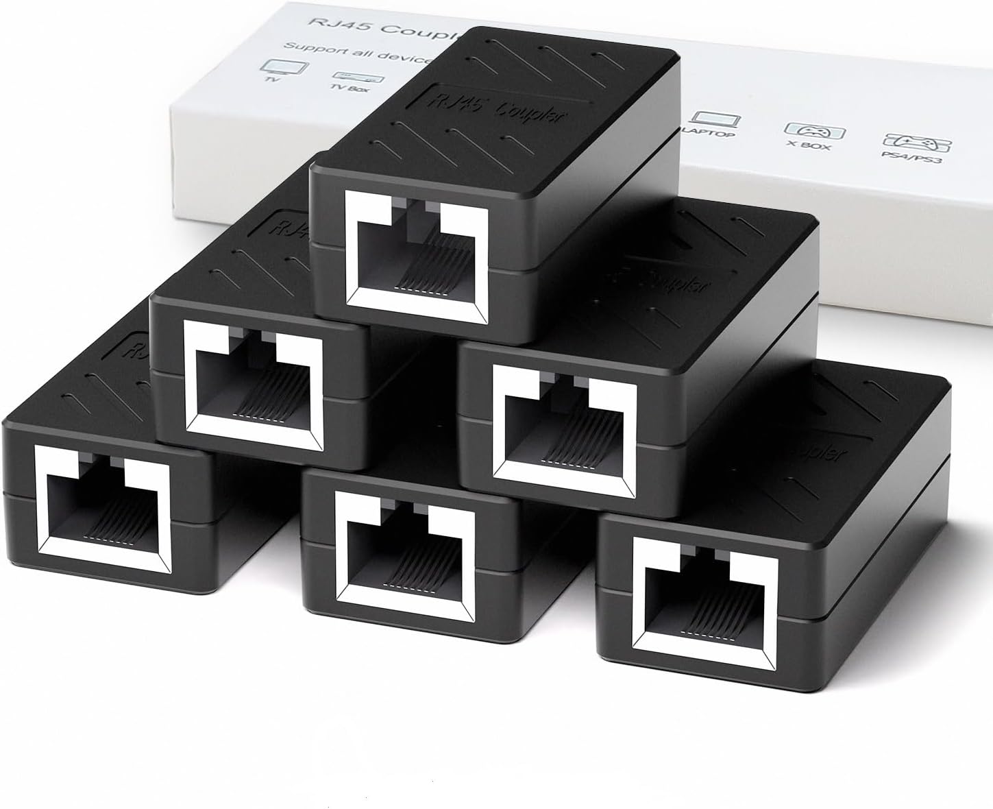 RJ45 Coupler, Play and Plag Ethernet Cable Extender Adapter in-line Coupler for Cat7/Cat6/Cat5e/Cat5 Female to Female Ethernet Coupler Connector (6, Black)