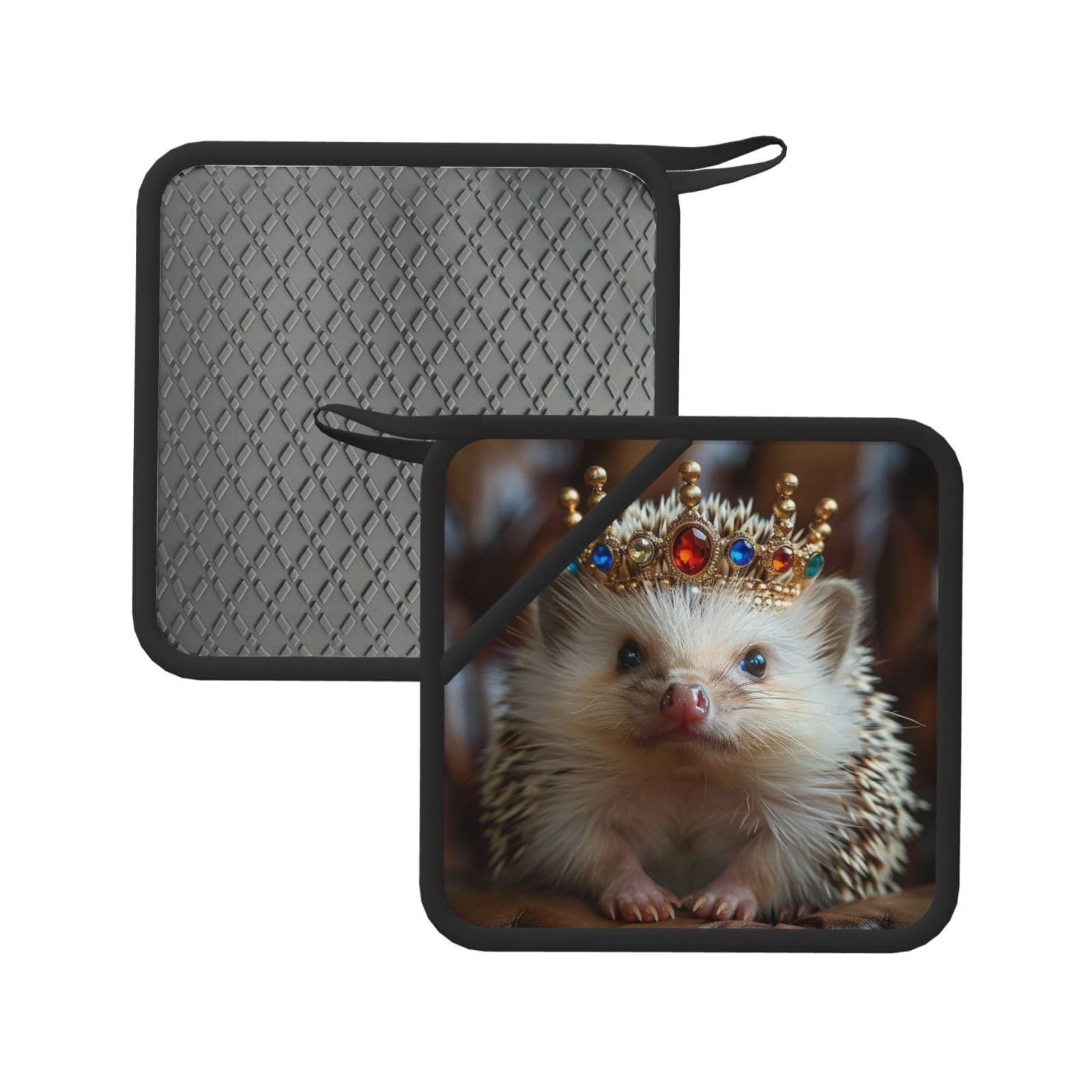 Pot Holders Set of 2 Kitchen Heat Resistant Potholders Crown with Hedgehog Silicone Aunty-hot Pad Cotton Lining Oven Hot Pads for Cooking Baking BBQ Microwave Kitchen