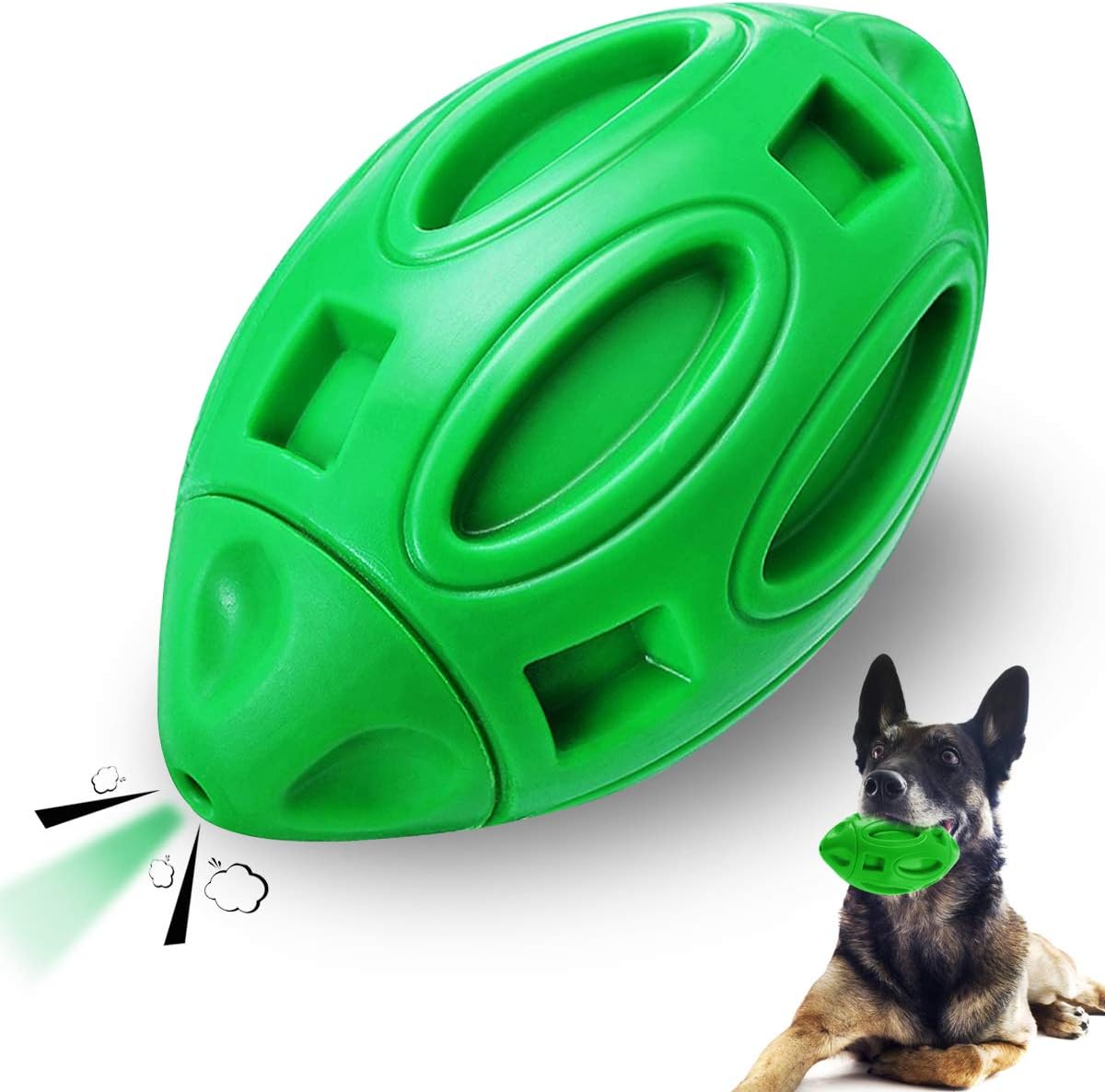 Ucio Squeaky Dog Toys, Durable Rubber Dog Squeak Toy for Aggressive Chewers, Almost Indestructible Interactive Dog Chew Ball Toys, Tough Pet Toy for Medium and Large Breed (Green)