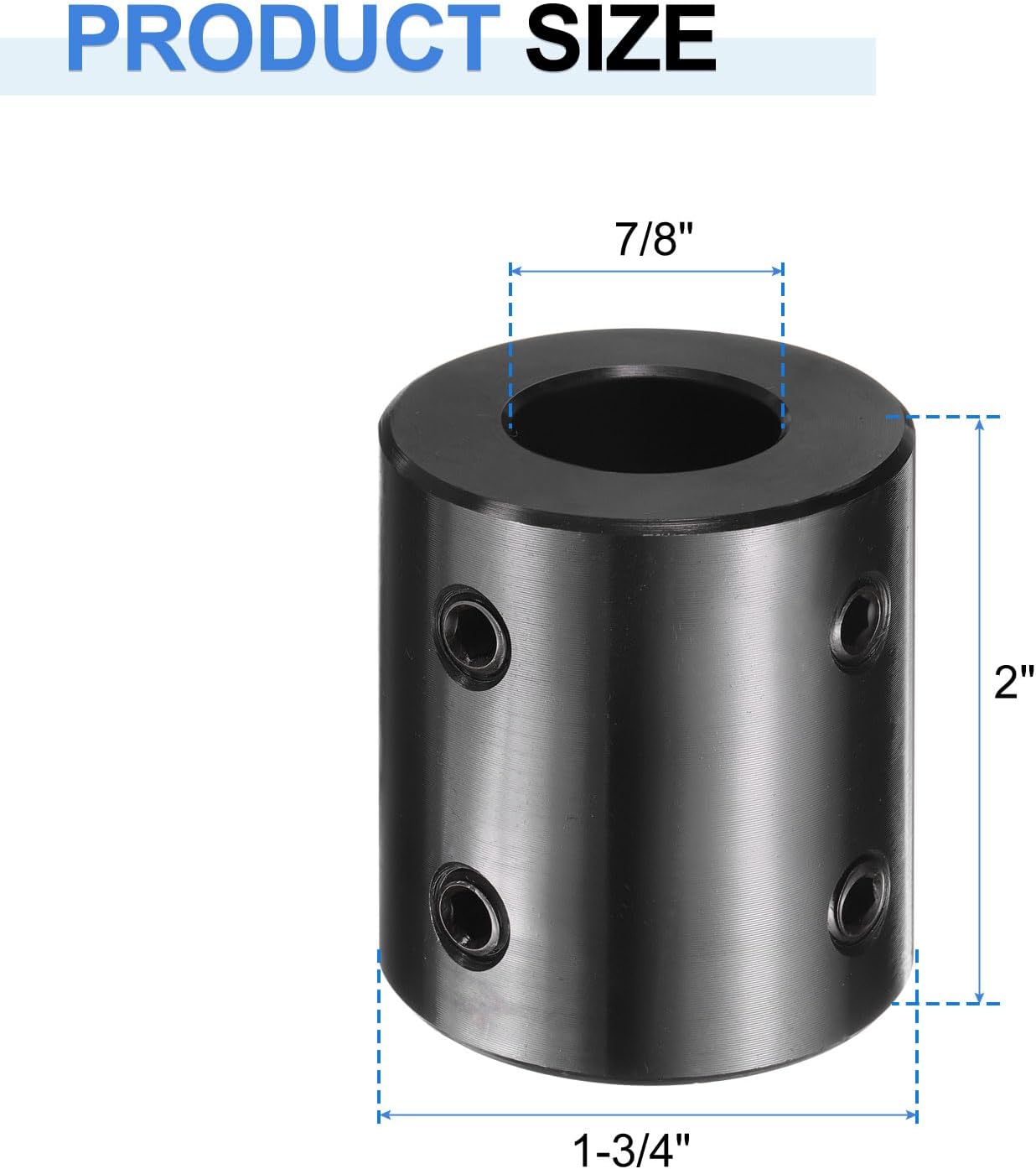 uxcell 2 Pcs Shaft Coupling, 7/8" Bore 1-3/4" OD 2" Length Black Oxide Plated Steel Rigid Coupling with Hex Wrench for 3D Printers Motor Wheel (4 Screws Each Piece)