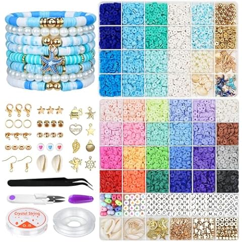 Gionlion Clay Beads Bracelet Making Kit, 9000 Pcs Flat Preppy Beads Golden Beads for Friendship Bracelets DIY Arts and Crafts Birthday Gifts Toys Cover