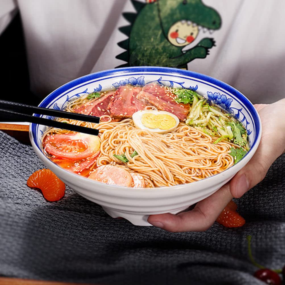Cuenco de Ramen Cuenco de Sopa de Fideos de Porcelana Azul y Blanca para Fideos asiáticos Udon Soba Pho