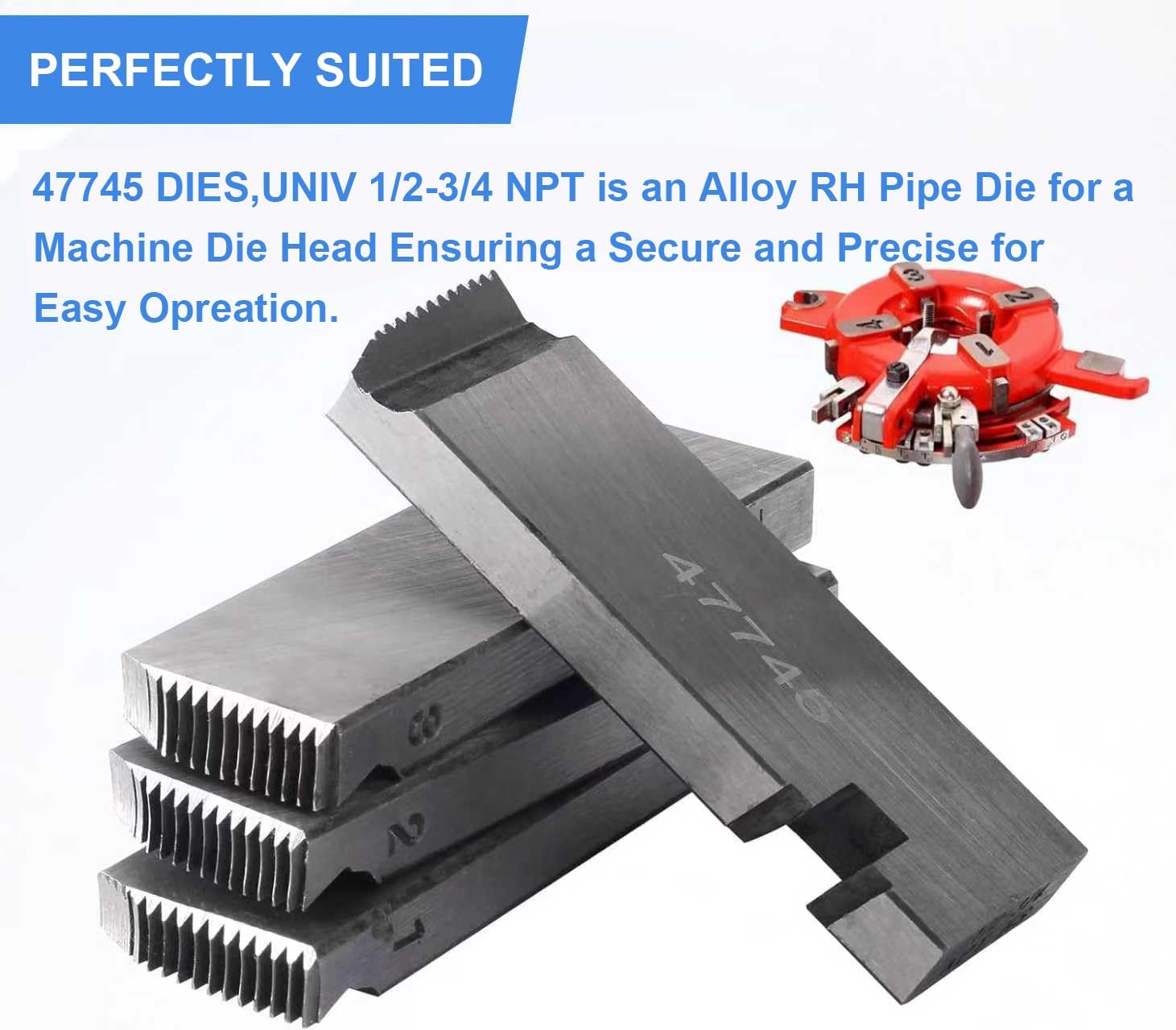 4-Piece 47745 Pipe Threading Die Set with Storage Case-Heavy Duty NPT Thread Cutter for 1/2"- 3/4"Pipes,Fits 300,Reed 535,Compatible with Steel & Copper Pipes