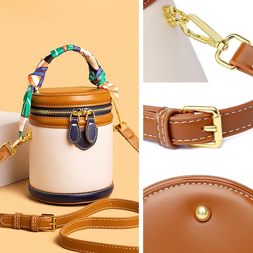 Mini Bucket Crossbody Bags for Women Vegan Leather Small Round Shoulder Round Handle Handbag Purses - Image 2