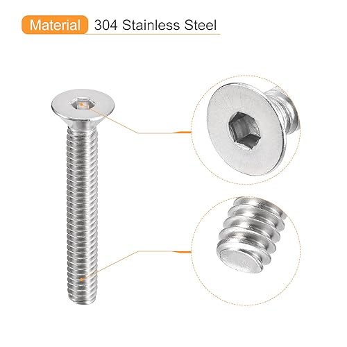 Miniatura 9 de uxcell Tornillos de cabeza avellanada plana de 14-20x2-14", 5 tornillos de cabeza plana de acero inoxidable 304, rosca completa, pernos avellanados