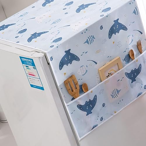 Miniatura 6 de Funda para refrigerador a prueba de polvo, protector superior de PEVA para lavadora con bolsas de almacenamiento laterales, a prueba de agua y