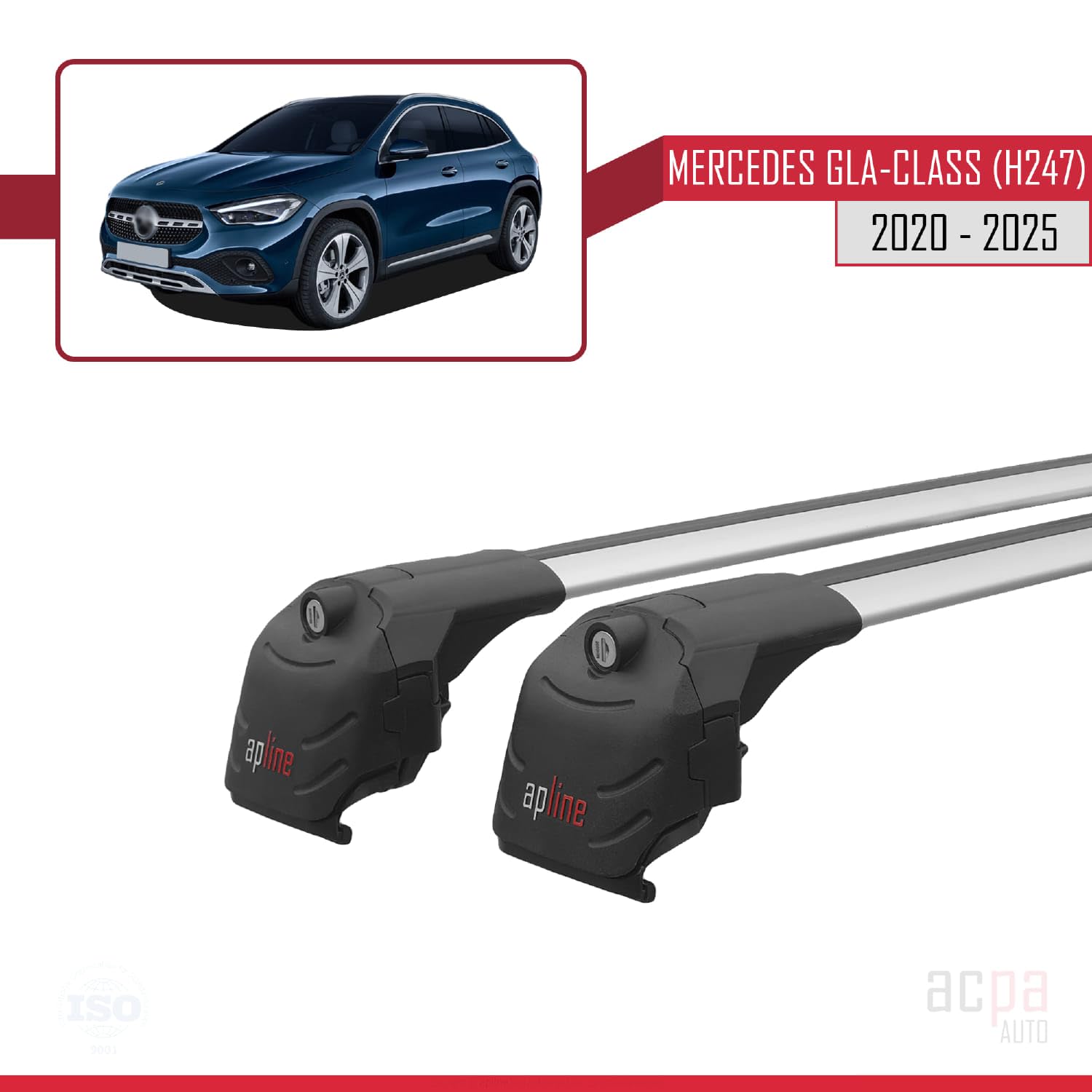 Compatibile con Mercedes GLA Class 2 (H247) 2020-2026 ACE-2 modello Barre Tetto Portapacchi Auto Barre Portatutto Grigo Alluminio Barre