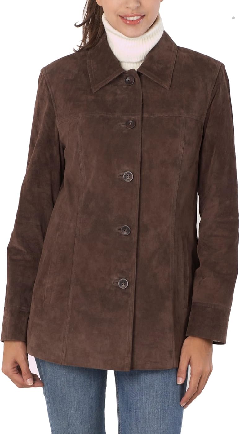 BGSD Women's Anna Suede Leather Car Coat (Regular & Plus Size & Petite) at  Women's Coats Shop