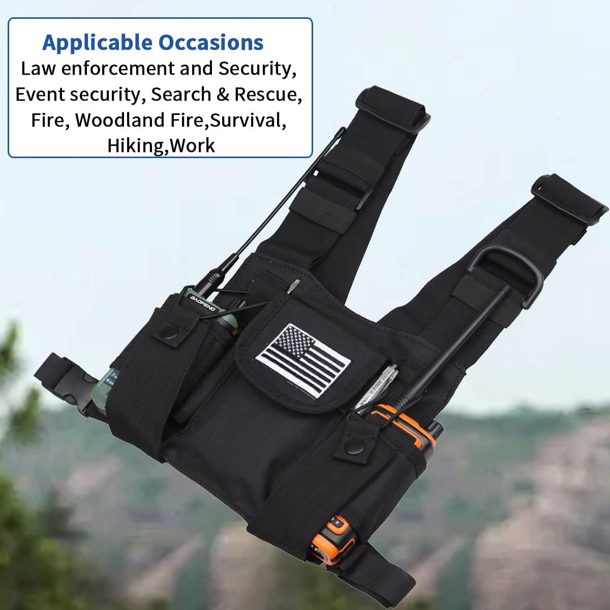 Radio Shoulder Holster Chest Harness Holder Vest Rig for Universal Two Way Radio Chest Front Pack Pouch Walkie Talkie Case with Front Pouches for Kenwood Retevis Baofeng UV5R F8HP UV82 - Image 7