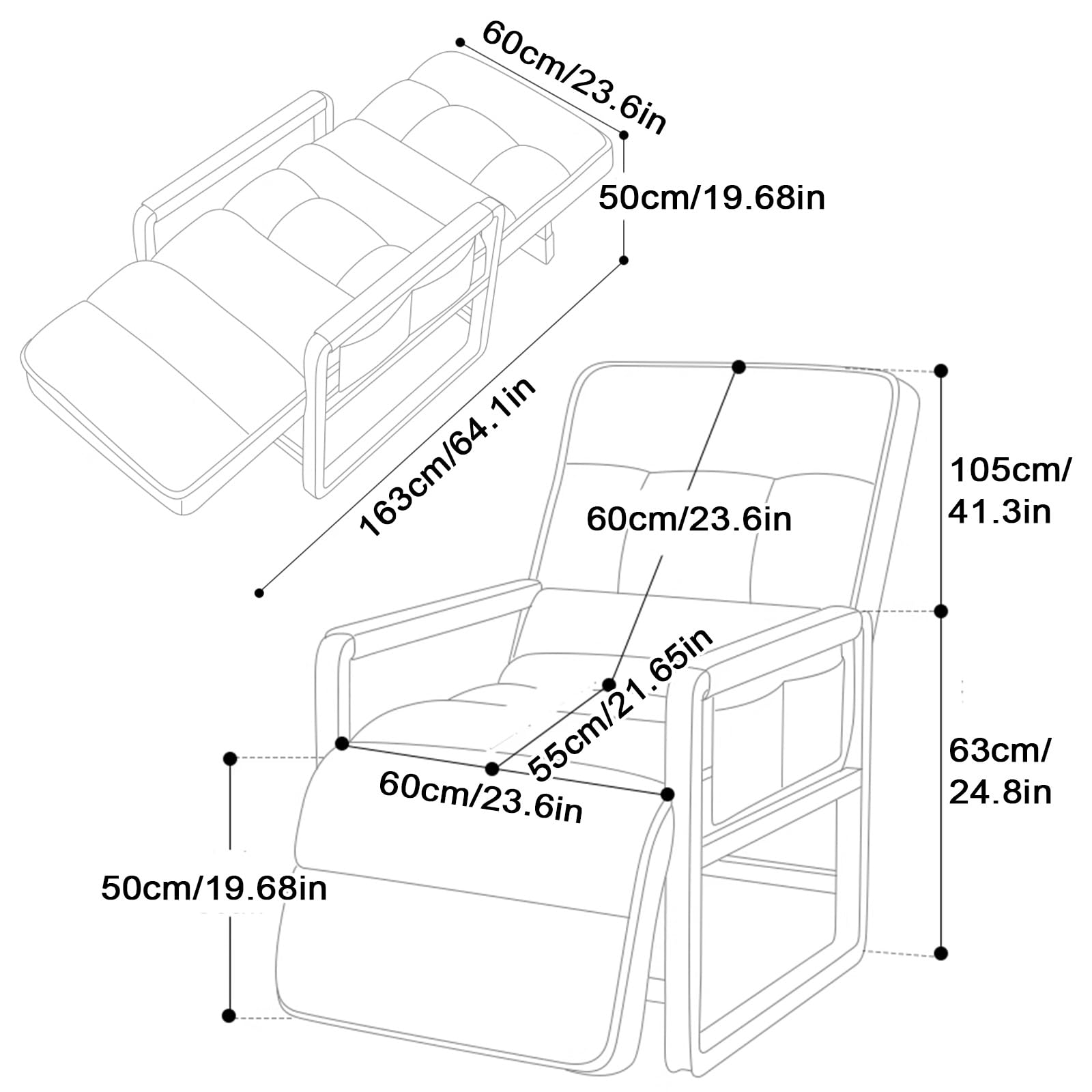 Poltrona Camera da Letto Moderna Tessuto Tecnico Ergonomia Sedia da Ufficio Regolabile In 5 Posizioni Schienale a Doppio Strato Spesso e Poggiapiedi Sedia da Computer per Camera, Ufficio(Gray)